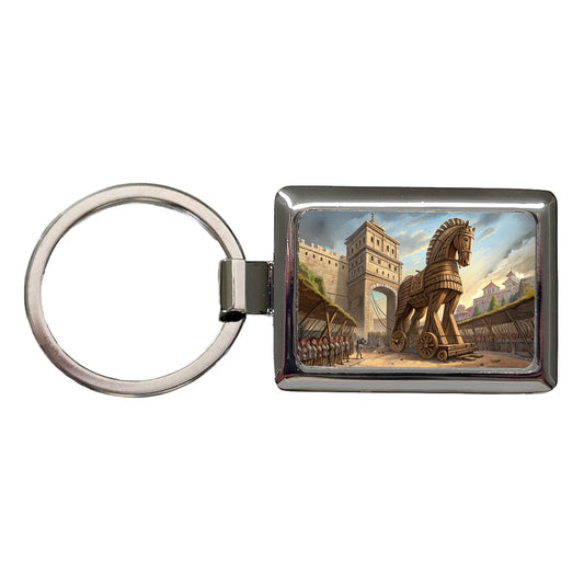 Trojan Horse Being Brought Into Troy Homer's Iliad War Rectangle Metal Keychain