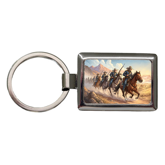US Cavalry Charge Cowboy Western Old West Rectangle Metal Keychain
