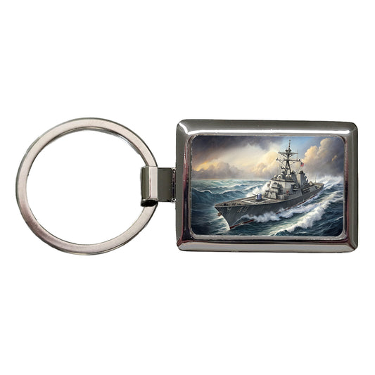 US Navy Destroyer Underway Rectangle Metal Keychain