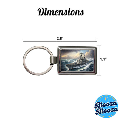 US Navy Destroyer Underway Rectangle Metal Keychain