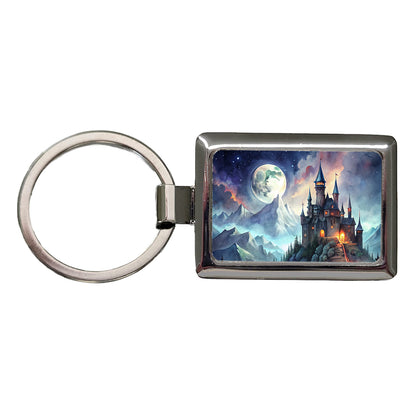 Vampire Castle On Mountain Top Under A Full Moon Rectangle Metal Keychain