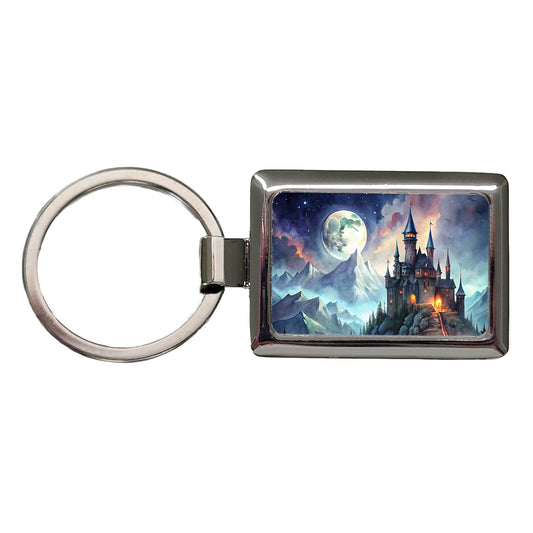 Vampire Castle On Mountain Top Under A Full Moon Rectangle Metal Keychain