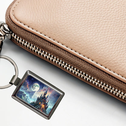 Vampire Castle On Mountain Top Under A Full Moon Rectangle Metal Keychain