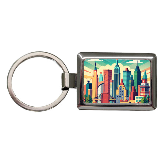 Vibrant Colored New York City Skyline Landscape Rectangle Metal Keychain