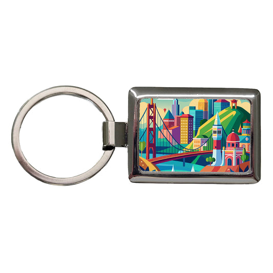 Vibrant Colored San Francisco City California Skyline Landscape Rectangle Metal Keychain