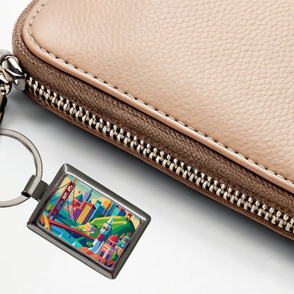 Vibrant Colored San Francisco City California Skyline Landscape Rectangle Metal Keychain
