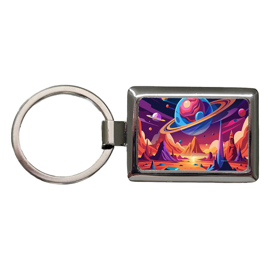 Vibrant Colored Sci-fi Hostile Alien Planet Rectangle Metal Keychain