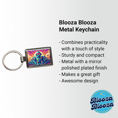 Vibrant Colored Sci-fi Robot Army Marching Rectangle Metal Keychain