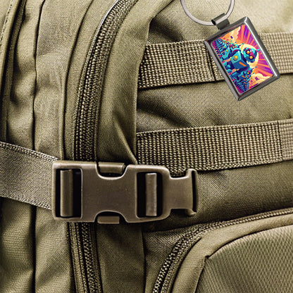 Vibrant Colored Sci-fi Robot Army Marching Rectangle Metal Keychain