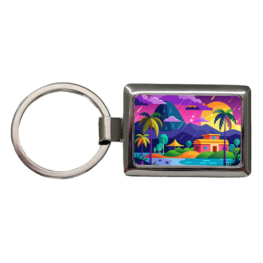 Vibrant Colored Tropical Monsoon Raining Landscape Rectangle Metal Keychain