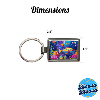 Vibrant Colored Undersea Underwater Ocean Fantasy World Rectangle Metal Keychain