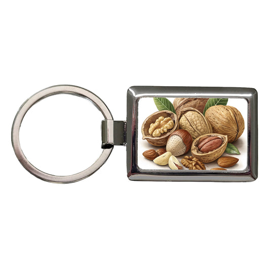 Walnuts Hazelnuts Almonds Brazil Nuts Rectangle Metal Keychain