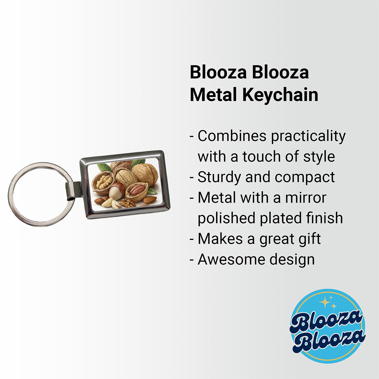 Walnuts Hazelnuts Almonds Brazil Nuts Rectangle Metal Keychain