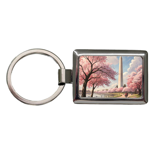 Washington Monument During Cherry Tree Blossom Season Rectangle Metal Keychain