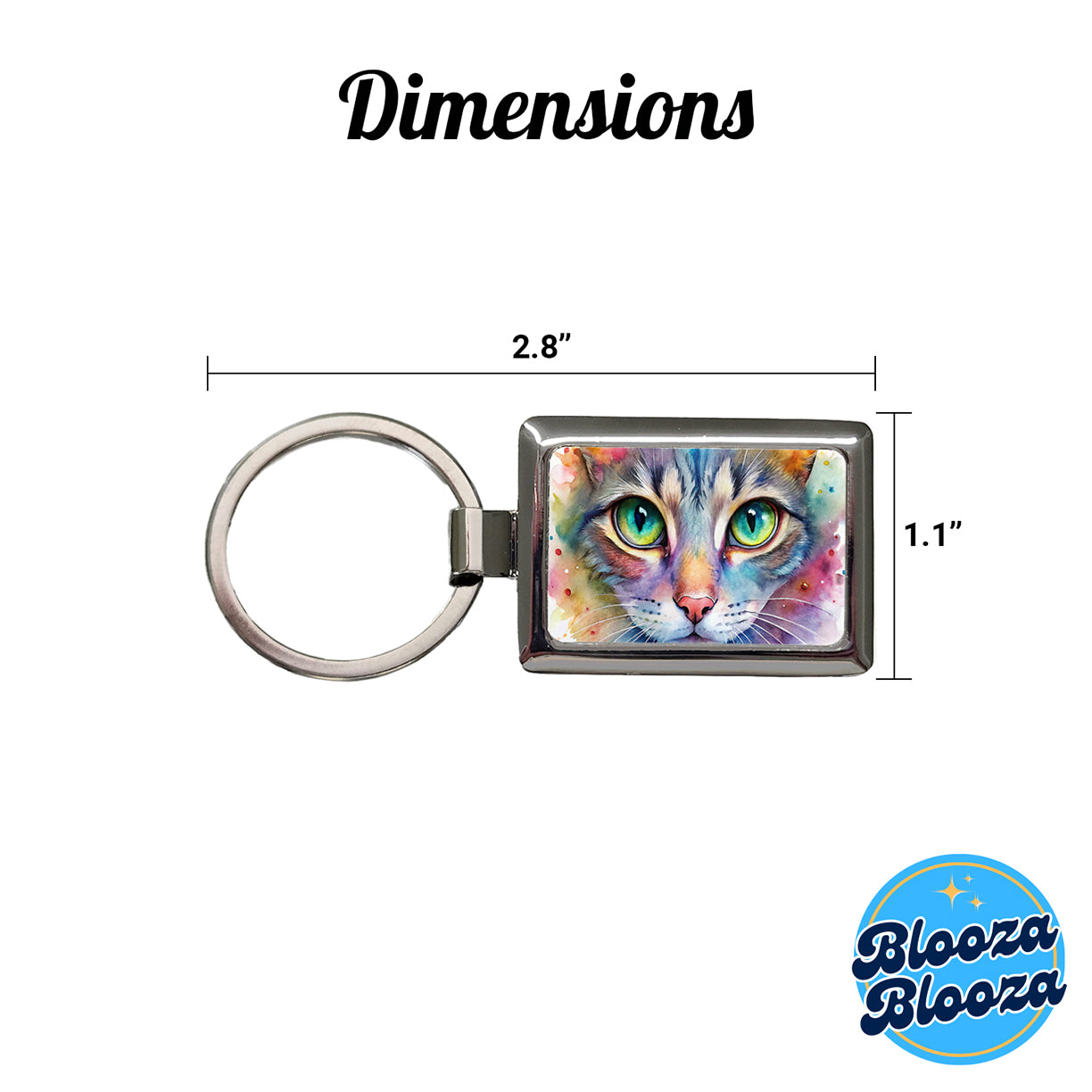 Watercolor Tabby Cat Rectangle Metal Keychain