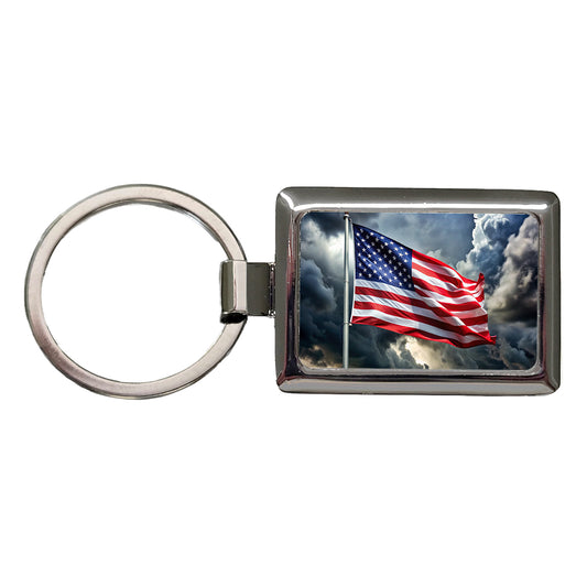 Waving American Flag After Storm Patriotic United States Rectangle Metal Keychain