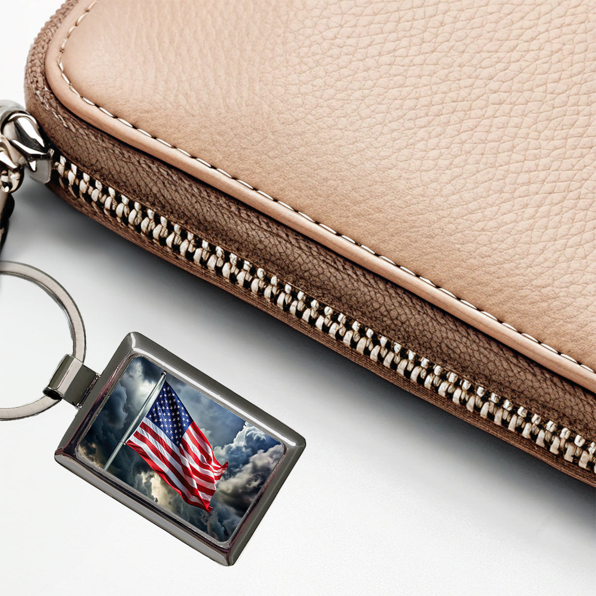 Waving American Flag After Storm Patriotic United States Rectangle Metal Keychain