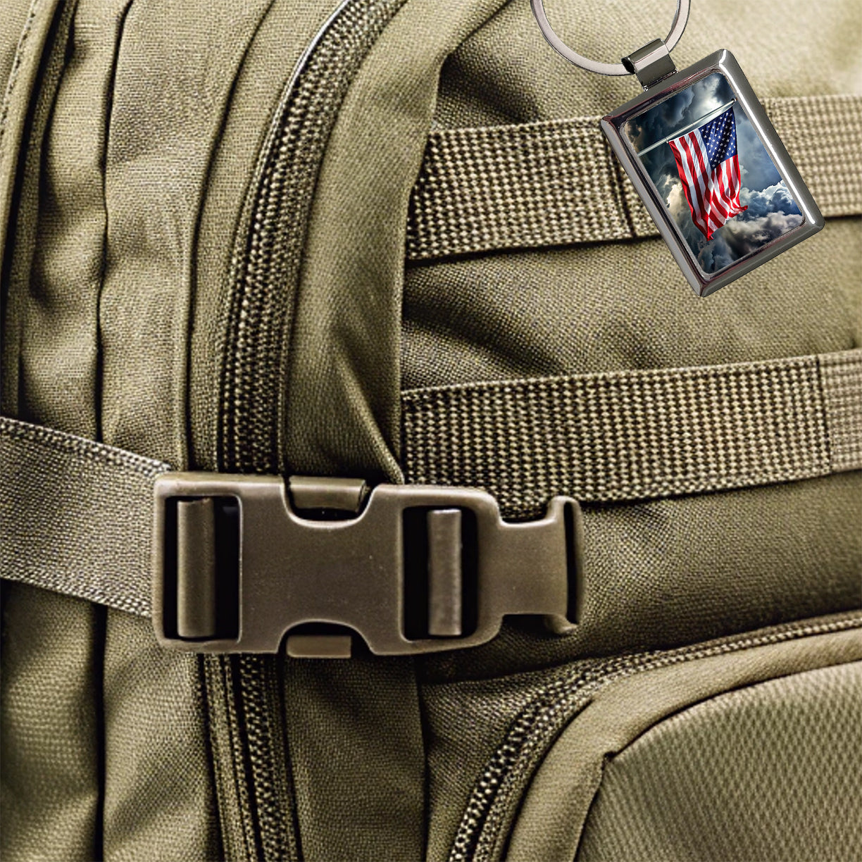Waving American Flag After Storm Patriotic United States Rectangle Metal Keychain