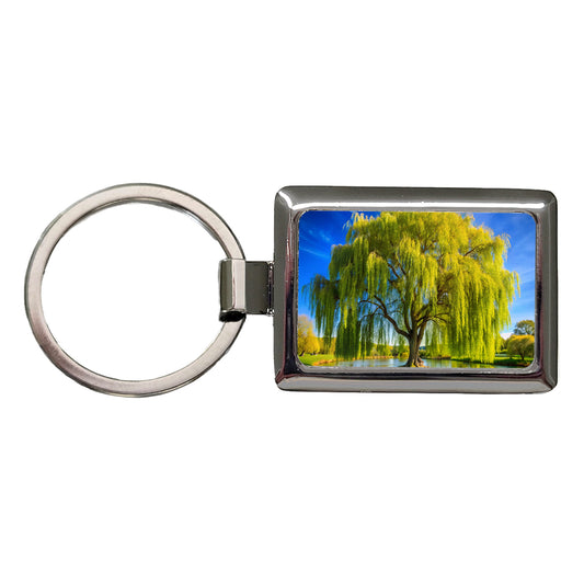 Weeping Willow Tree in Pond Rectangle Metal Keychain