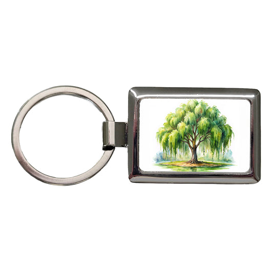Weeping Willow Tree Watercolor Rectangle Metal Keychain