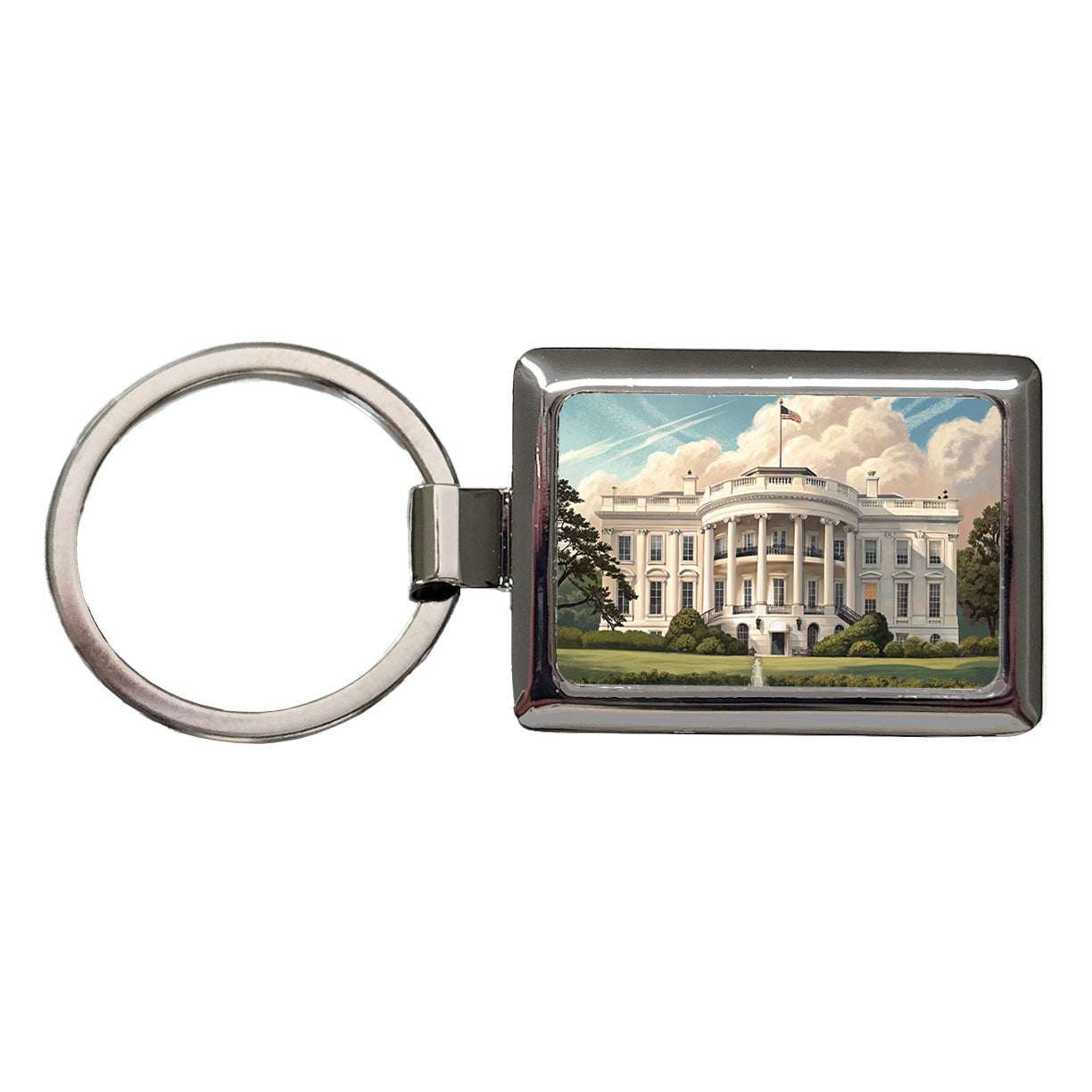 White House Washington DC Rectangle Metal Keychain