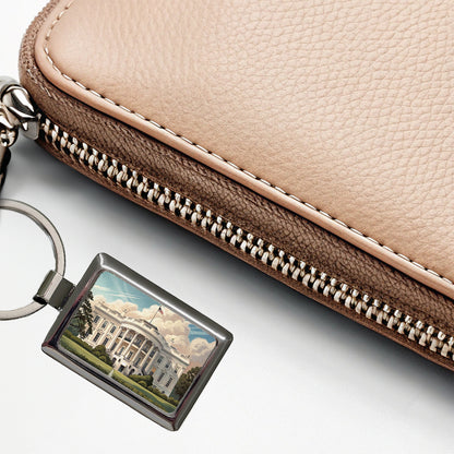 White House Washington DC Rectangle Metal Keychain