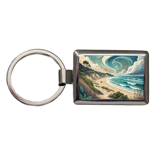 Abstract Beach Shore Landscape Rectangle Metal Keychain