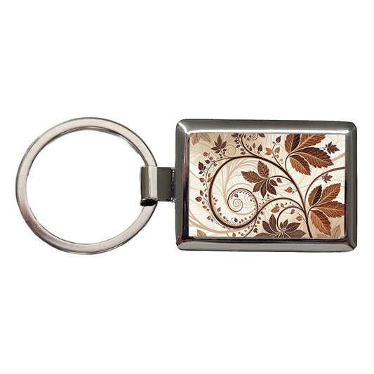 Abstract Brown Leaves Design Rectangle Metal Keychain