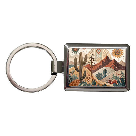 Abstract Brown Tan Southwestern Desert Design Rectangle Metal Keychain