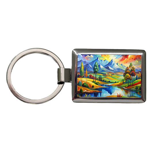 Abstract Colorful Landscape Modern Art Landscape Rectangle Metal Keychain