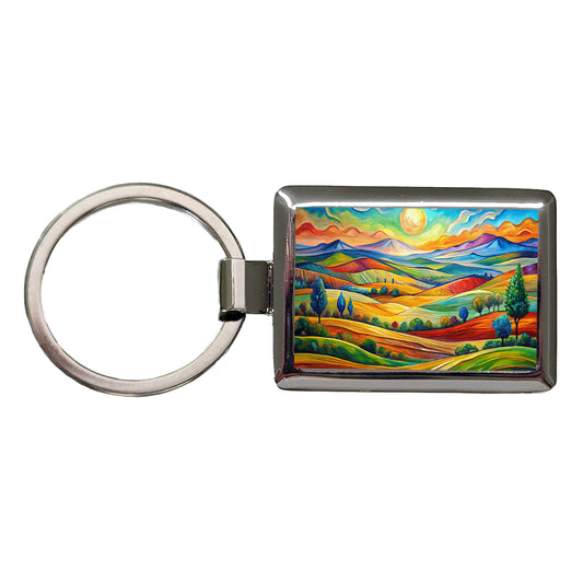 Abstract Colorful Landscape Rectangle Metal Keychain