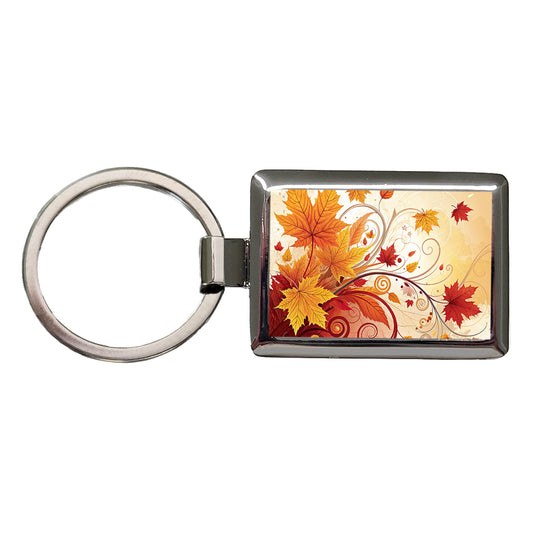 Abstract Fall Autumn Leaves Design Rectangle Metal Keychain