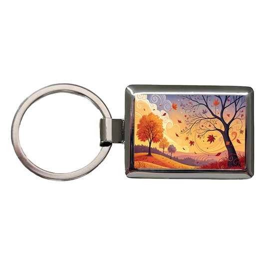 Abstract Fall Autumn Scenic Landscape Rectangle Metal Keychain