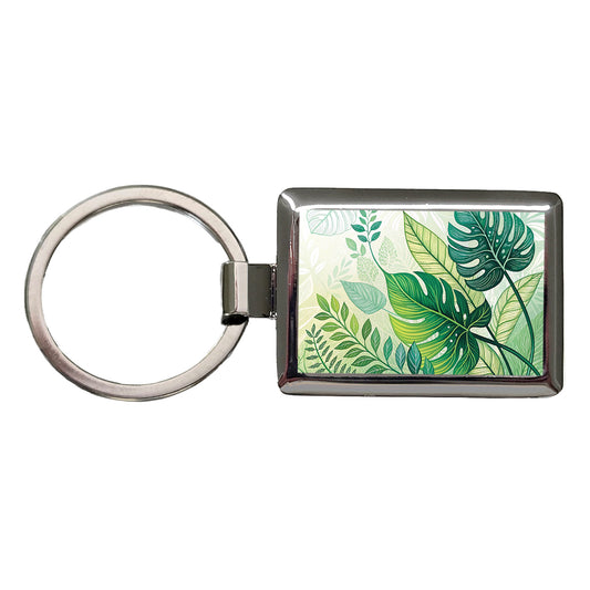 Abstract Green Leaves Design Rectangle Metal Keychain