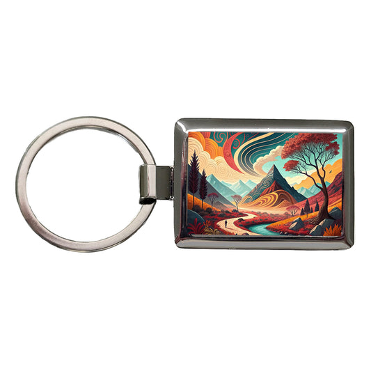 Abstract Modern Art Landscape Rectangle Metal Keychain