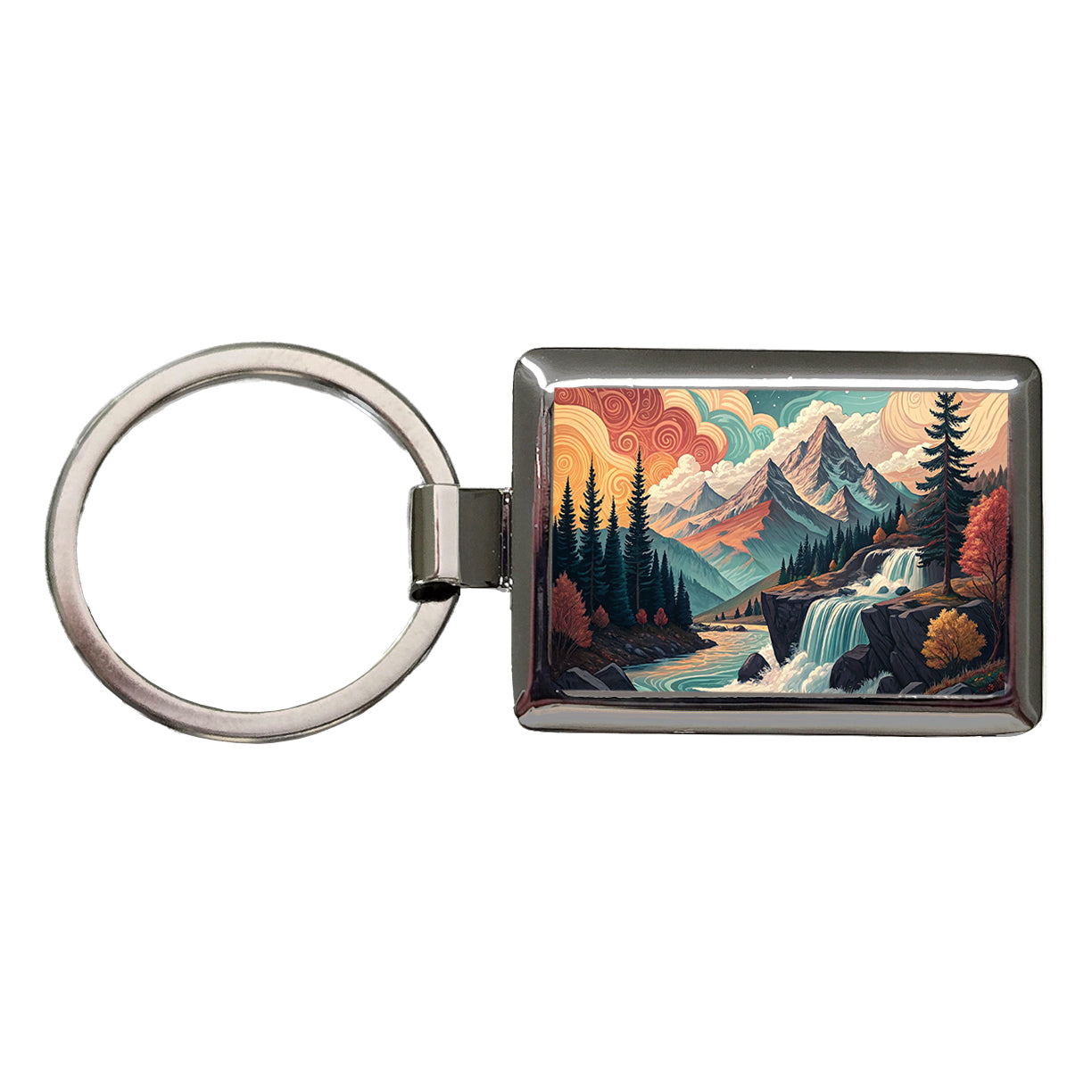 Abstract Mountains Waterfalls Landscape Rectangle Metal Keychain