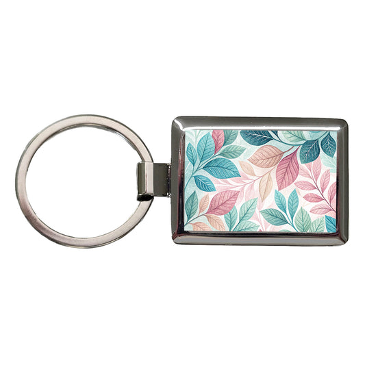 Abstract Pastel Floral Leaves Design Rectangle Metal Keychain