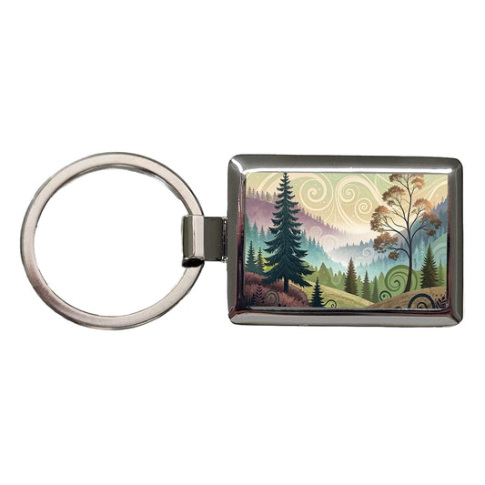 Abstract Pastel Forest Landscape Rectangle Metal Keychain