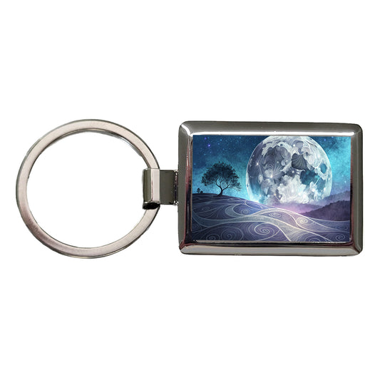 Abstract Purple Blue Moon Landscape Rectangle Metal Keychain