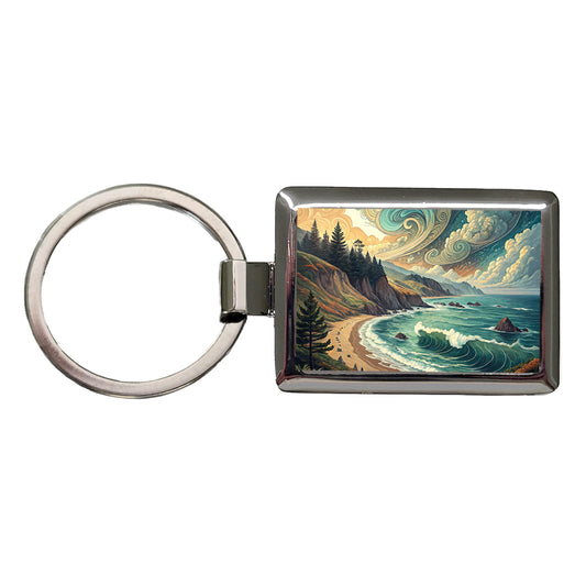 Abstract Shore Ocean Waves Landscape Rectangle Metal Keychain