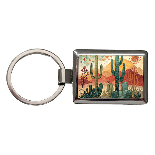Abstract Southwestern Cactus Desert Design Rectangle Metal Keychain