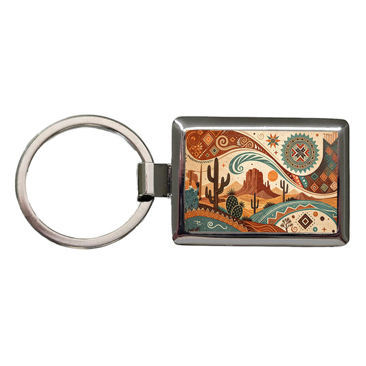 Abstract Southwestern Design Rectangle Metal Keychain