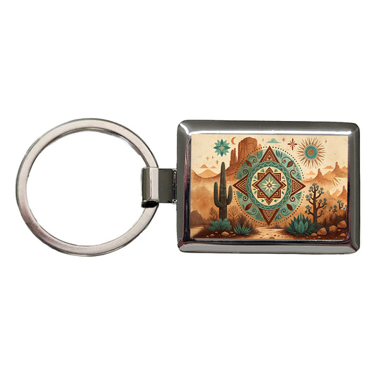 Abstract Southwestern Teal Brown Desert Design Rectangle Metal Keychain