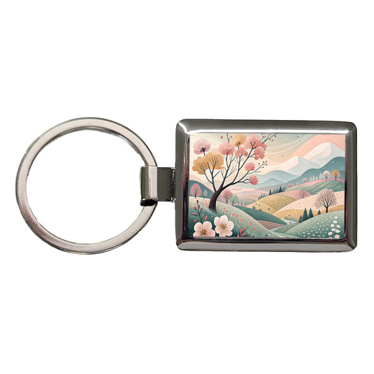 Abstract Spring Landscape Rectangle Metal Keychain