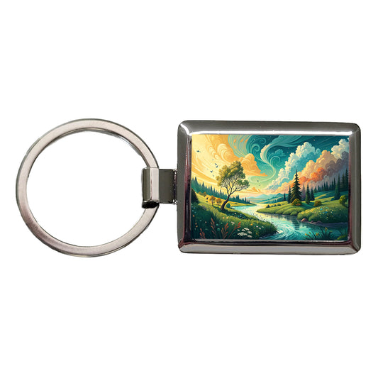 Abstract Summer Landscape Rectangle Metal Keychain