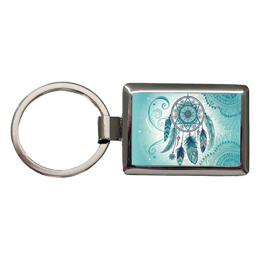 Abstract Teal Blue Dream Catcher Southwestern Design Rectangle Metal Keychain