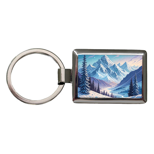 Abstract Winter Blue Purple Mountains Landscape Rectangle Metal Keychain