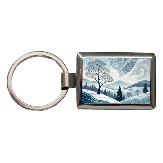 Abstract Winter Landscape Rectangle Metal Keychain