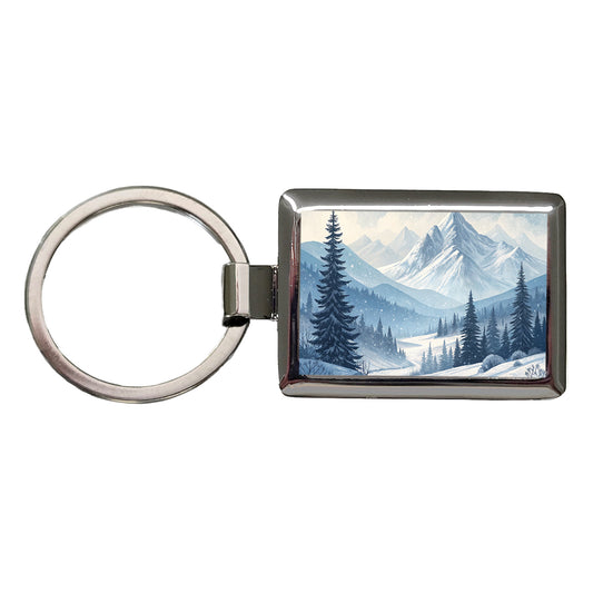 Abstract Winter Mountains Landscape Rectangle Metal Keychain