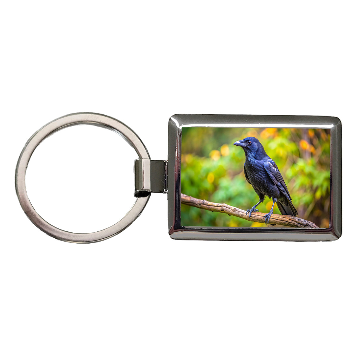 American Black Crow Backyard Bird Rectangle Metal Keychain